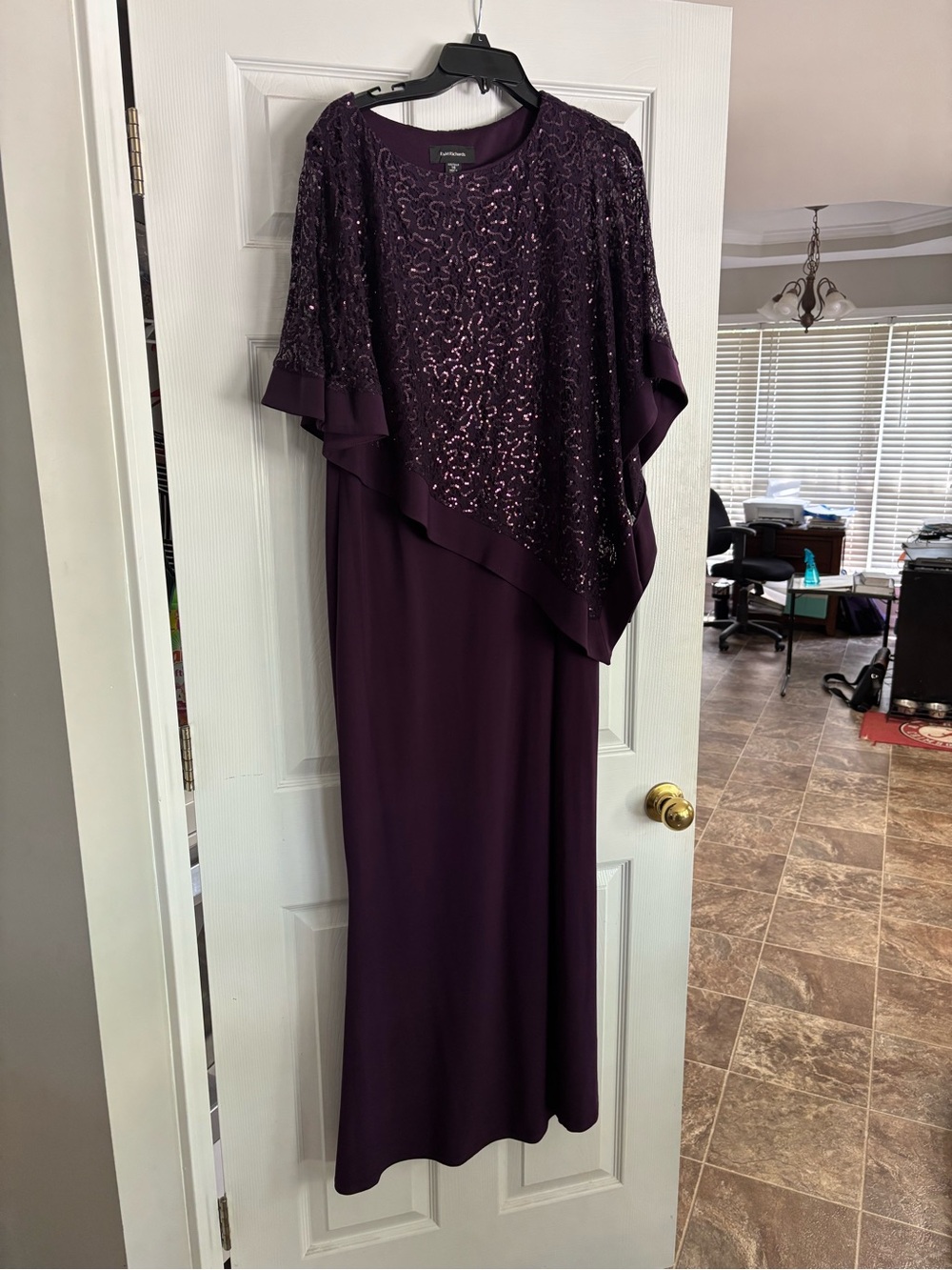 R&M Richards Plum Sequin Overlay Maxi Dress